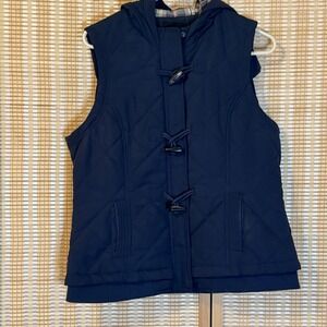 BDSG Womens M Vest Quilted Navy Flannel Lined Hooded Triple Closure Activewear